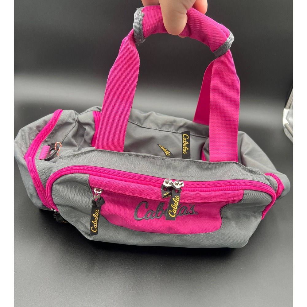 Cabelas Small Duffel Bag Grey Hot Pink Nylon Multi Pocket Travel Gym Bag